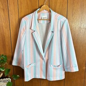 Vintage Devon Pastel Striped Blazer Jacket Single Button ILGWU Made in‎ USA 16